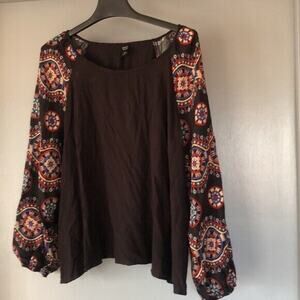 Emery Rose 2XL Black Boho Long Sleeve Floral Blouse Top Pullover  Whimsygoth